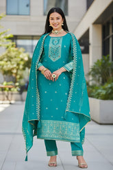 Pure Dola Russian Jacqard with Khatli Handwork Suit Set and Heavy Dupatta-Blue