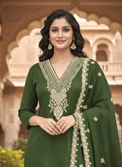 Unstitched Bottle Green Embroidered Velvet Suit Set