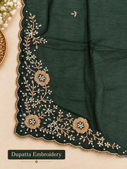 Elegant Bottle Green Dola Silk Embroidered Suit Set with Dupatta