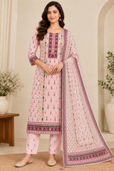 Blush Pink Chikankari Cotton Printed Kurta Set with Dupatta