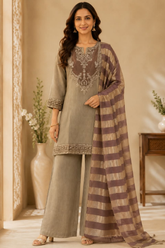 Stylish Embroidered Salsa Kurta Set with Striped Dupatta