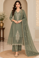 Elegant & Stylish Sage Green Embroidered Salsa Kurta Set with Dupatta