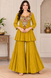 Graceful Embroidered Pure Chinon Contemporary Set