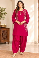 Elegant Cherry Embroidered Kurta with Farsi Salwar