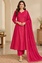 Graceful Rani Pink Roman Shimmer A Line Kurta Set
