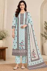 Printed Chikankari Cotton Kurta Set with Dupatta