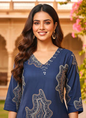 Midnight Blue Printed Cotton Blend Kurta Set
