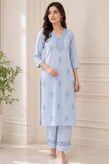 Light Blue Chikankari Rayon Kurta Set (Without Dupatta)