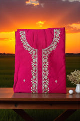 Royal Pink Roman Silk Embroidered Unstitched Suit