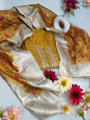 Elegant Vichitra Fabric Unstiched Suit with Silk Dupatta