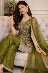 Royal Olive Green Hand Embroidered Sharara Set