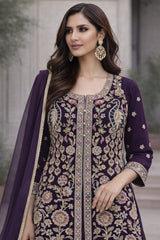 Royal Purple Hand Embroidered Sharara Set