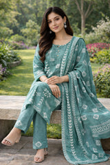 Elegant Sage Green Cotton Printed Daily Wear Kurta Set with Dupatta