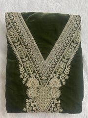Unstitched Bottle Green Embroidered Velvet Suit Set