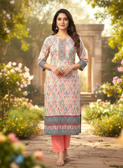 Peach & Ivory Chikankari Kurta Set with Ombre Dupatta