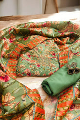 Vintage Garden Bloom – Floral Printed Embroidered Unstitched Suit Set