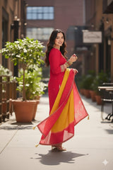 Heavily Embroidered Silk Suit Set with Dupatta-Pink