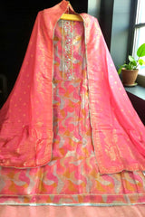 Beautiful Pink Chanderi Embroidered Unstitched Suit