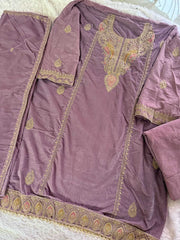 Unstitched Mauve Embroidered Velvet Suit Set