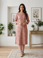 Elegant Pink Printed Cotton Kurta Set with Dupatta
