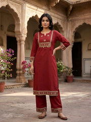 Maroon Cotton Kurta Set with Printed Dupatta