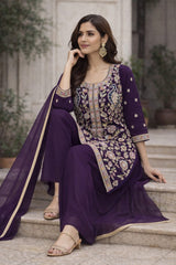 Royal Purple Hand Embroidered Sharara Set