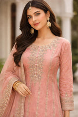 Blush Pink Embroidered Shimmer Kurta Sharara Set