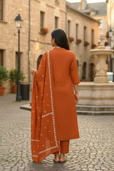 Cotton Kurta Set with Floral Embroidery