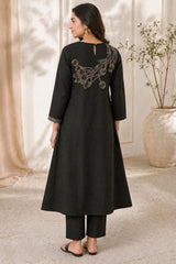 Black Handloom Cotton Embroidered Cotton A-Line Kurta Set