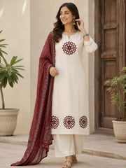 Handloom Cotton A-Line Kurta Set with Ajrakh Patching & Kota Doriya Dupatta
