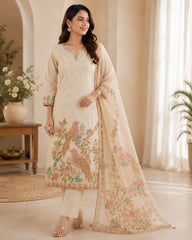 Cream Kota Doriya Kurta Set with Dupatta