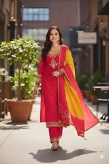 Heavily Embroidered Silk Suit Set with Dupatta