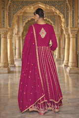 Beautiful Rani Pink Embroidered Chinon Palazzo Suit Set