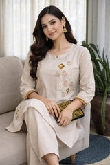 Elegant Cotton Handblock Printed Kurta Set with Patchwork & Pocket