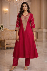 Royal Pink Embroidered Silk Kurta Set with Dupatta