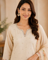 Cream Kota Doriya Kurta Set with Dupatta