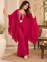 Elegant Chinon Cape Co-ord Set with Flared Pants