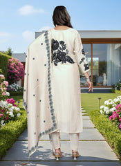 Ivory Kurta Set with Black Print & Dupatta
