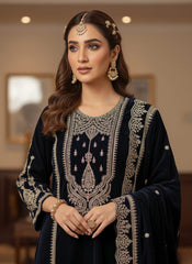 Unstitched Midnight Blue Embroidered Velvet Suit Set