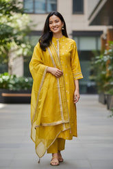 Mustard Yellow Embroidered Suit Set with Dupatta