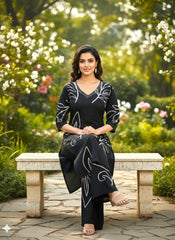 Black & White Printed Rayon Kurta Palazzo Set