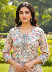 Peach & Ivory Chikankari Kurta Set with Ombre Dupatta