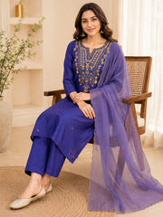 Royal Blue Dola Silk Embroidered Kurta Set with Dupatta