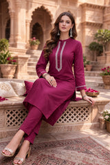 Maroon Premium Cotton Straight Kurta Set