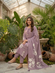 Lavender Linen Kurta Set with Applique work