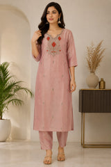 Elegant Mauve Shimmer Embroidered Kurta Set with Dupatta