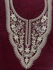 Unstitched Maroon Embroidered Velvet Suit Set