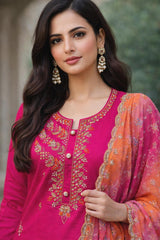 Rani Radiance Embroidered Suit Set with Contrast Orange Embroidred Dupatta