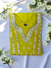Lime Green Silk Blend Embroidered Suit Set with Banarasi Dupatta