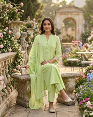 Pastel Green Mul Cotton Kurta Set with Embroidered Pockets